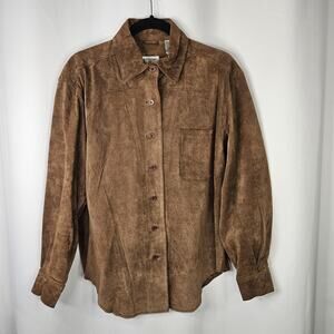 Vintage Leather Shirt Womens M Brown Pig Suede Button Up Shirt Jacket